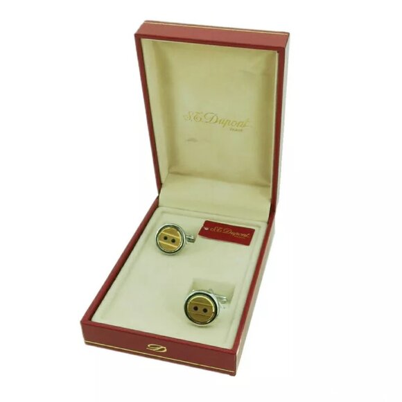 S.T.Dupont cufflinks button design Silver & Gold hardware Authentic - Picture 8 of 10